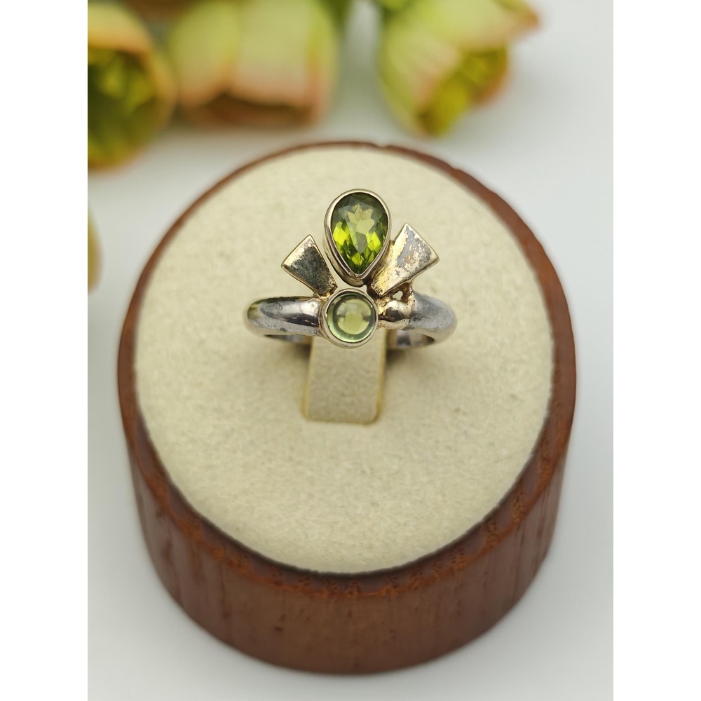 Artisan Peridot Sterling Silver 18K Gold Cluster Ring Womens 4 Green Southwest